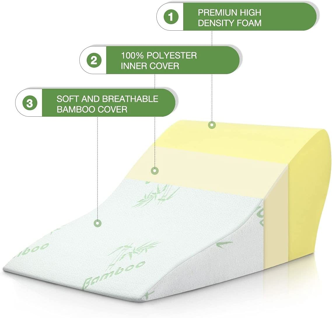 Luxdream 3Pcs Memory Foam Wedge Pillow Set Adjustable Bed Pillow for Back Support Leg Elevation Sleeping Knee Pain Relief Acid Reflux Reading Pillow with Removable Washable Bamboo Cover White image number 5