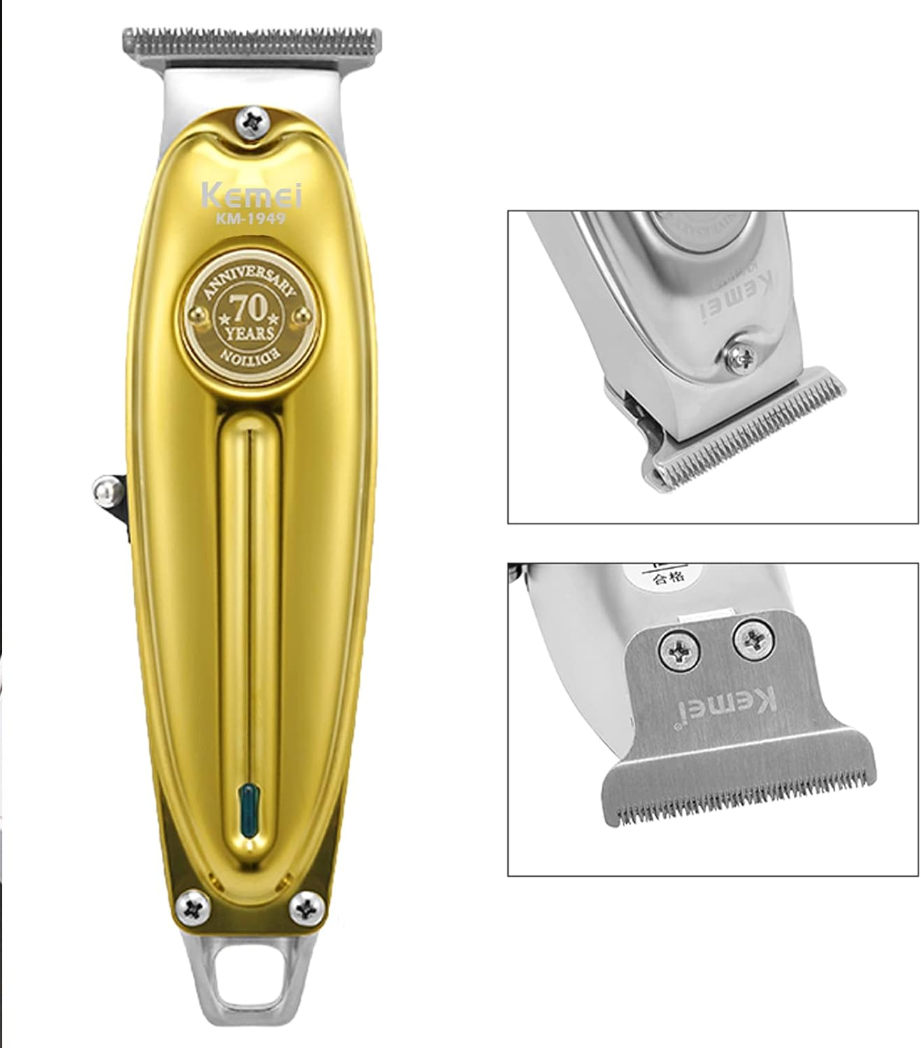 KEMEI 1949 Trimmer Professional Hair Clippers for Men Zero Gap Electric Cordless Beard/Hair Trimmer Rechargeable T-Blade Haircut Machine for Stylists and Barbers Grooming Kit, Gold