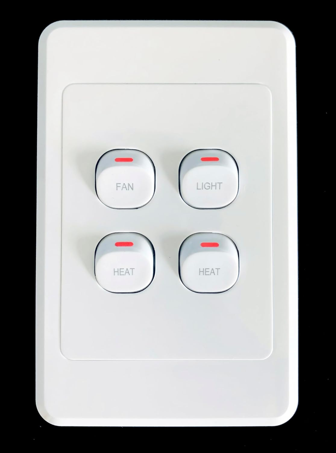 Wall Switch Plate 4 Gang with Printed Fan Light Heat Heat for Bathroom 3-In-1 Unit