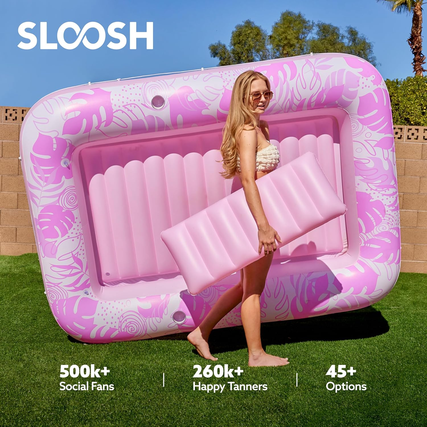 Sloosh Inflatable Tanning Pool Lounger Float for Adults, 85" X 57" Extra Large Suntan Tub Pool Floats Sun Tan Tub Ice Bath Tub Tanning Bed Blow up Pool Raft Lounge Floatie, Xl-Blushing Pink image number 2