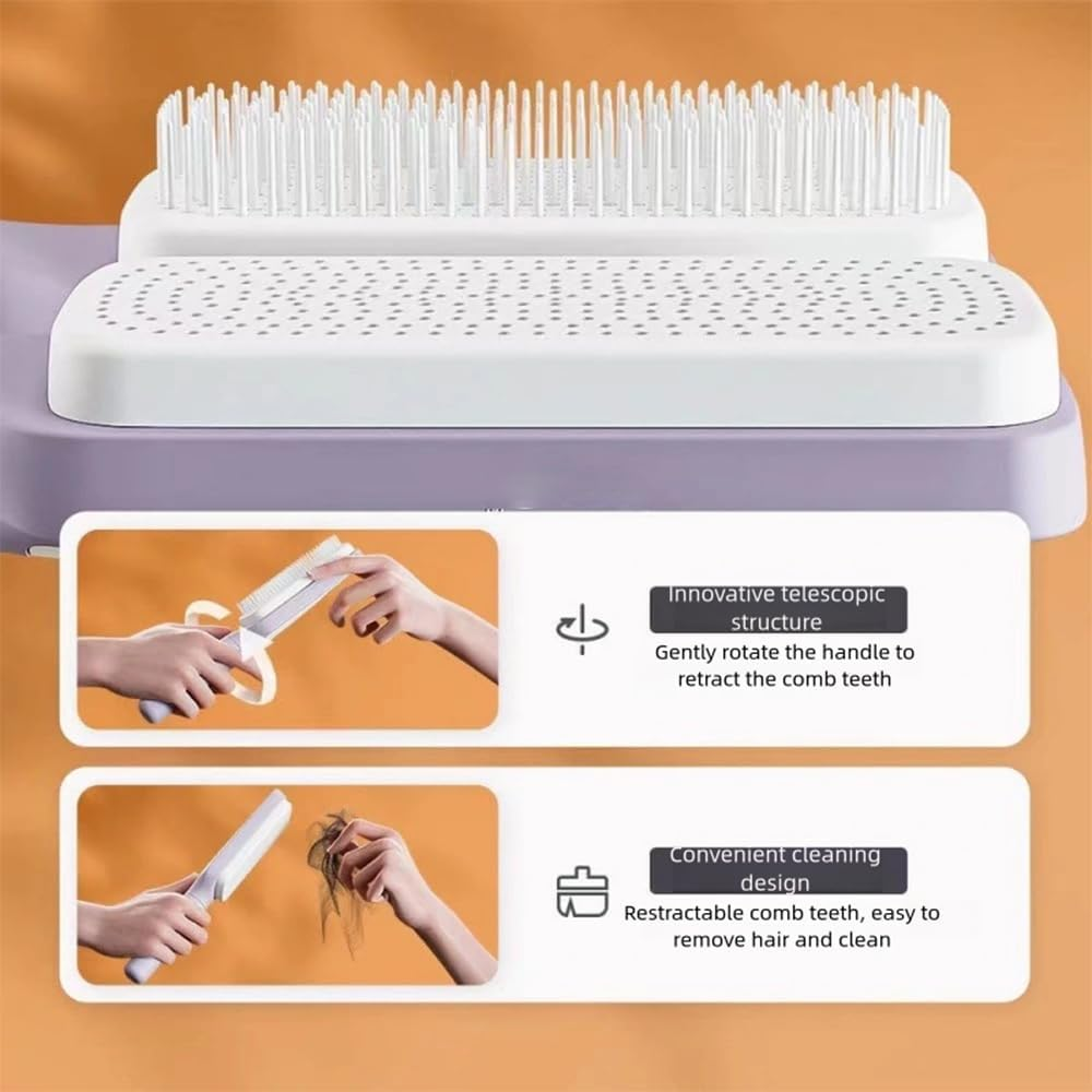 Self Cleaning Hair Brushes, Easy Clean Hair Brush with Retractable Bristles, anti Static Massage Comb Brush for Effortless Hair Removal and Cleaning image number 5