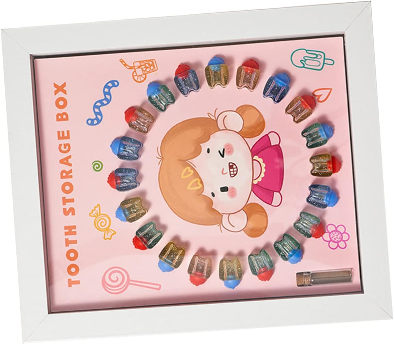 INOOMP Baby Tooth Saver Box and Keepsake Frame for Kids Crystal Deciduous Teeth Container White Frame Keepsake And image number 2