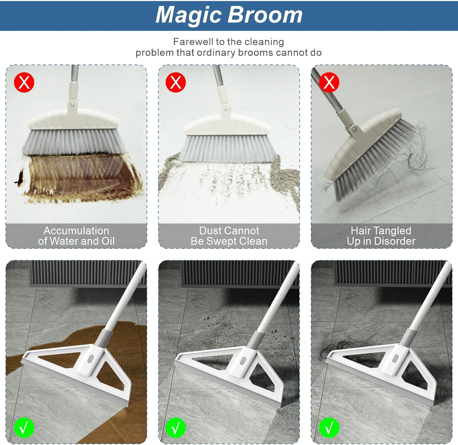 Magic Broom,Magic Scrub Broom, Broom Squeegee, Multifunction Magic Broom with Extension Iron Pipe Spraying Poles More Durable Water and Dust Remover Flex Silicone Broom Quick Drying image number 6