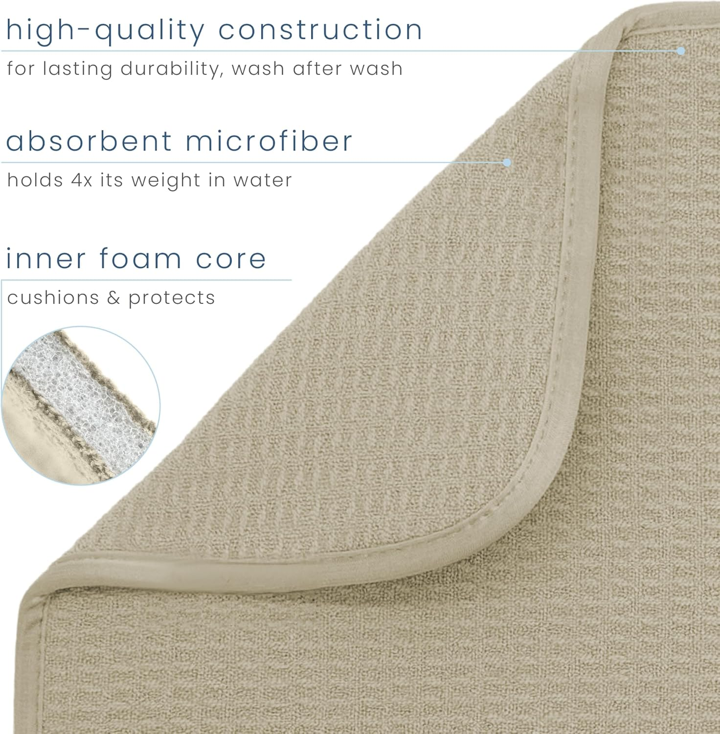 S&T INC. Dish Drying Mat XL, Highly Absorbent Microfiber Kitchen Counter Mat, Dish Drying Pad for Dishes, Utensils, Pots and Pans, Extra Large 18" X 24", Pure Cashmere image number 1