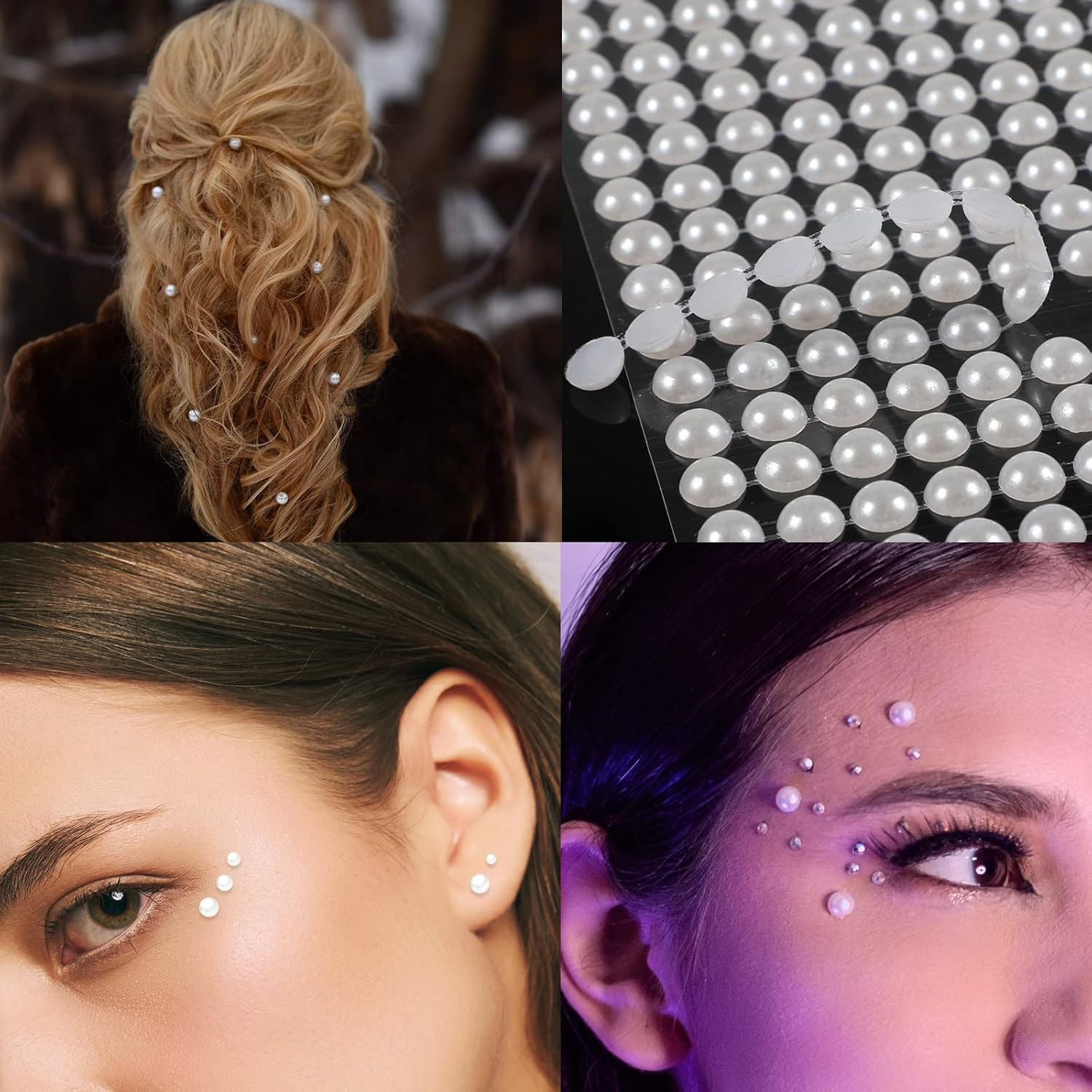 SAVITA 2800 Pieces Pearl Stickers, 3 Mm/4 Mm/5 Mm/6 Mm Beauty Flatback Beads Self Adhesive Hair for Makeup Crafts Face Nails Album Decoration (White) image number 1