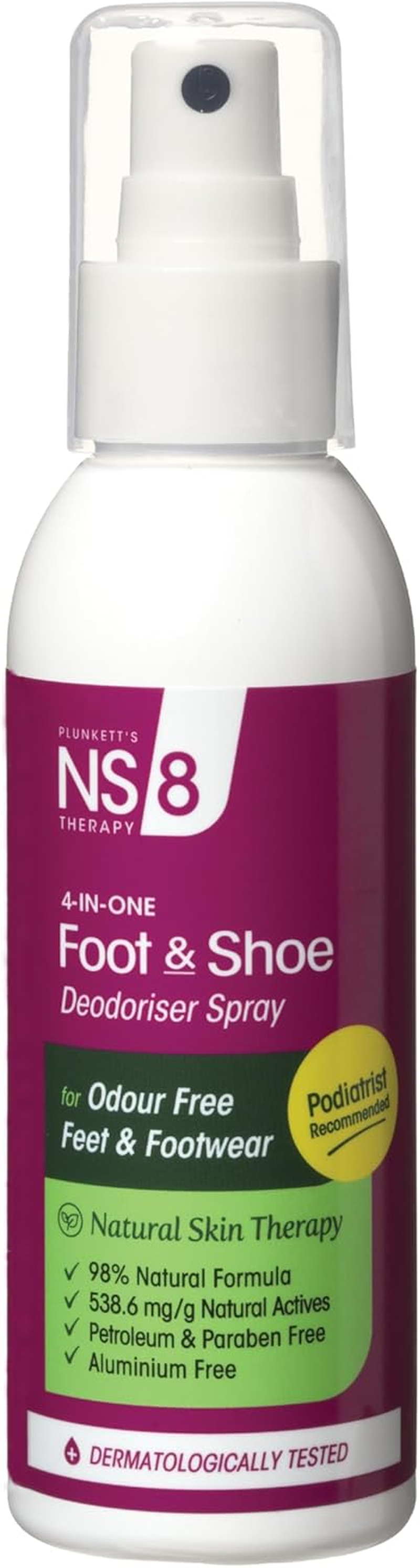 Plunkett'S NS8 Natural Foot & Shoe Spray 100Ml &ndash; Non-Aerosol, Aluminium-Free, Eco-Friendly, Dryness, & Low Irritation