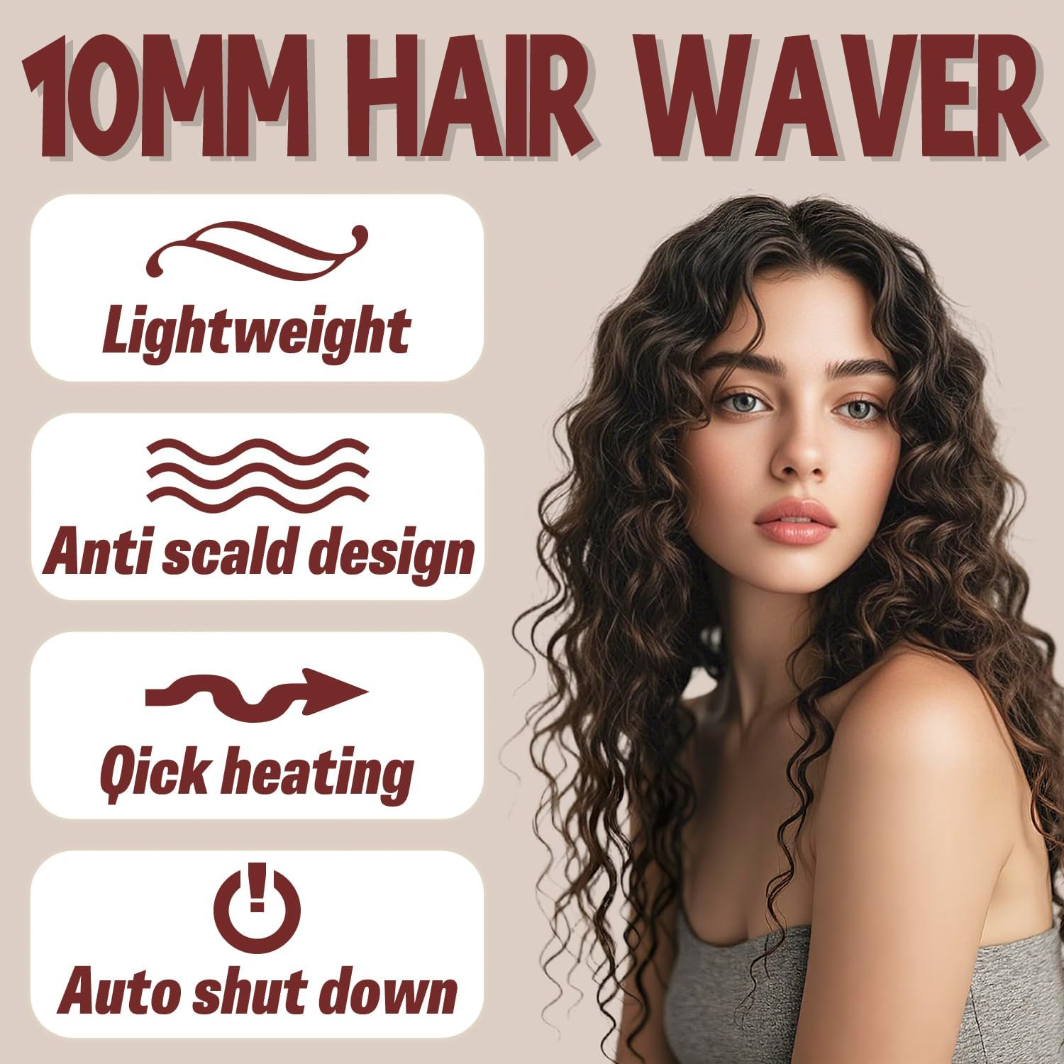 Curling Iron Hair Waver, 10Mm Five-Barrel Ceramic Curling Iron, Suitable for Beach Waves, Ion Hair Care, Dual Voltage, 5 Adjustable Temperatures, with Lock, Timed Shutdown to Protect the Hair Curler, (Black) image number 3