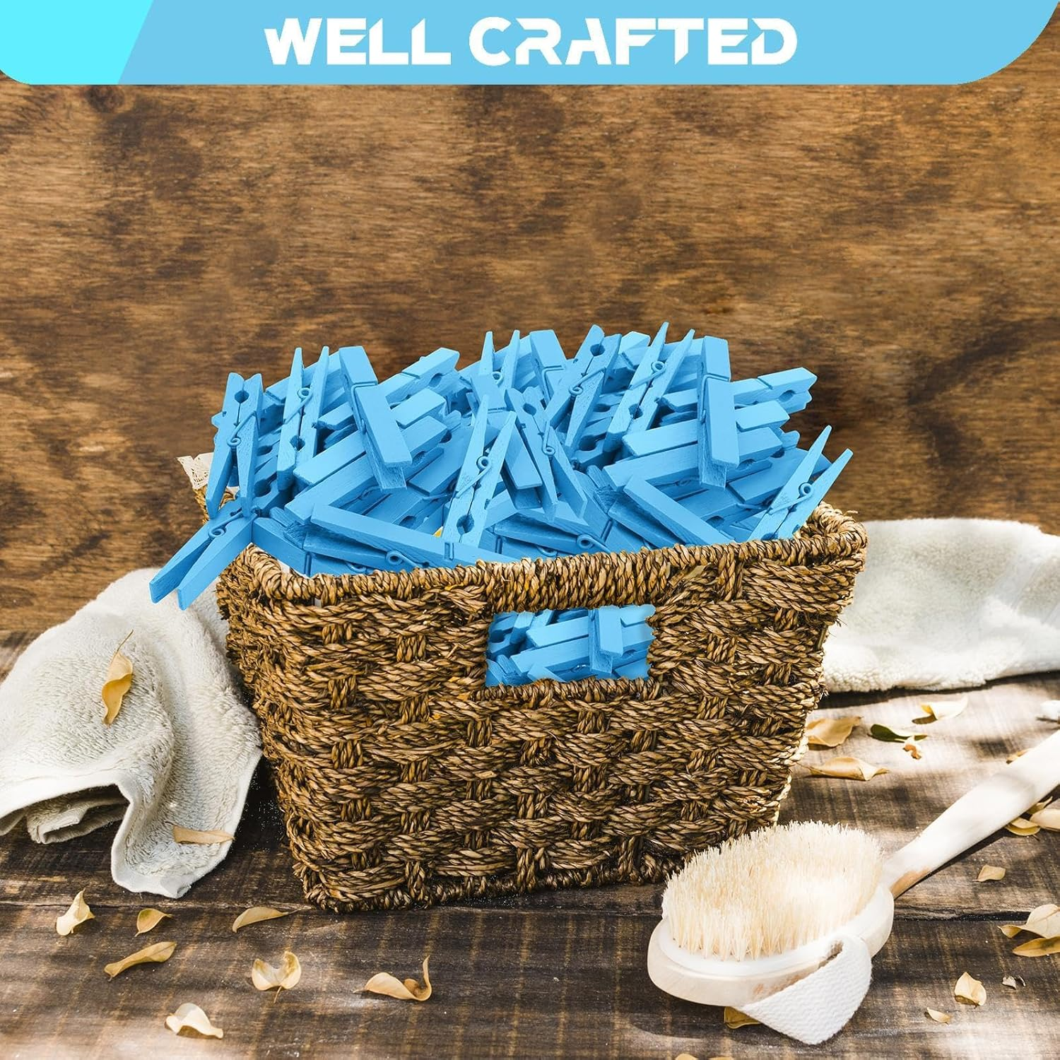 100 Pack Clothes Pins Wooden, 2.9 Inch Colored Clothespins Wood, Close Pins for Crafts Decorations Classroom Hanging Pictures, Wood Clips for Clothes Outdoors, Blue - Dark Black image number 2