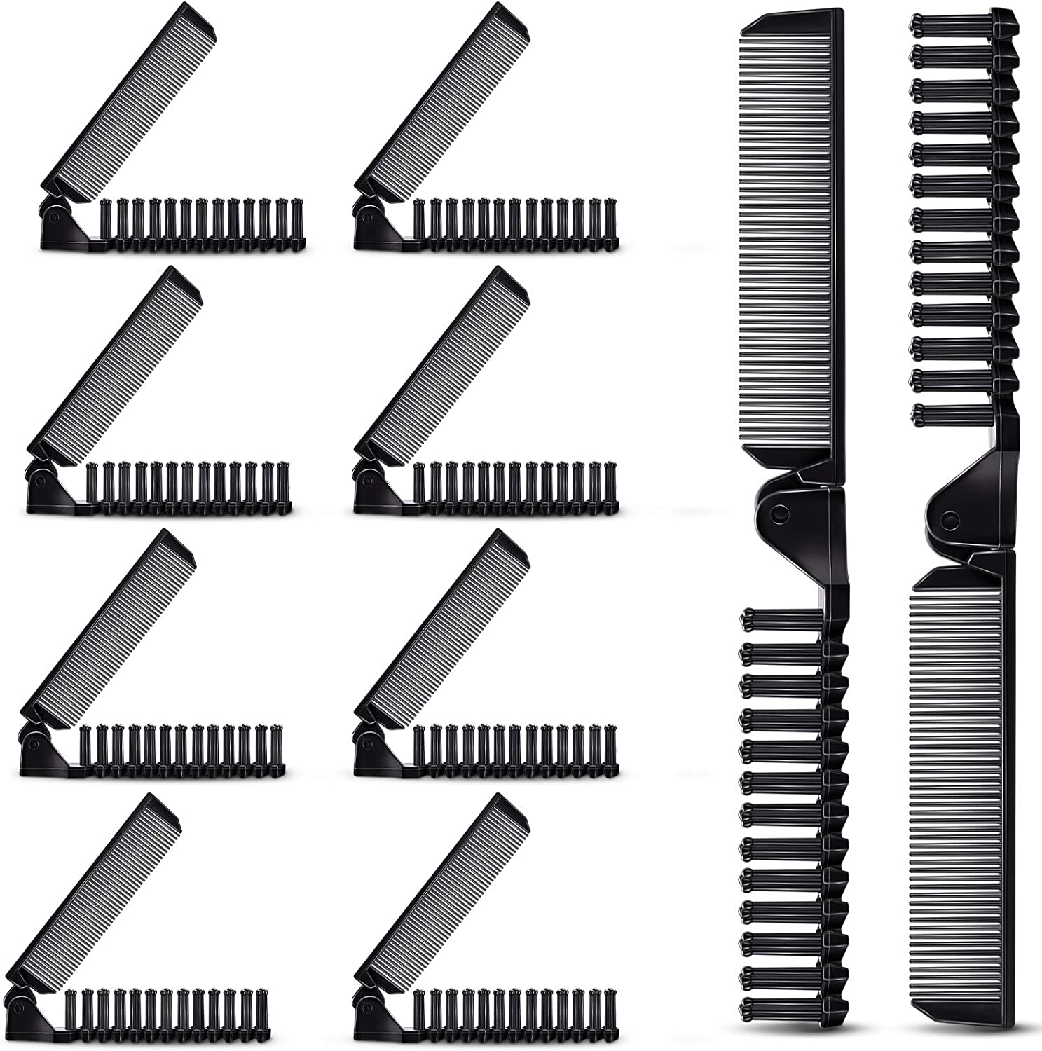 10 Pcs Portable Travel Folding Comb Brush Combo Compact Foldable Hair Brush Pocket Size Comb Double Headed for Women Men Homeless Hotel Shelter Nursing Home Charity Church (Black) image number 5