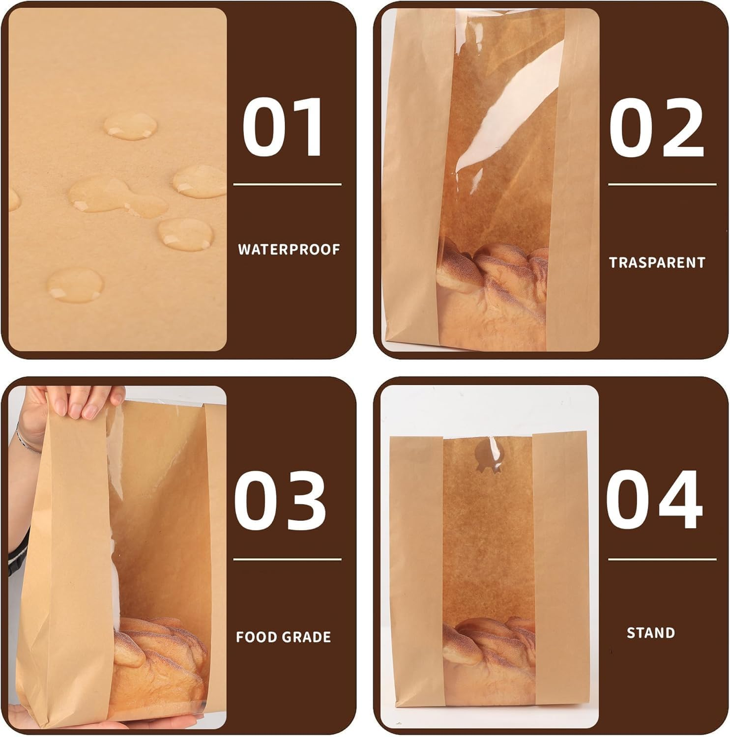 MKUCCD 50PCS Paper Bread Bags with Handmade Stickers, Large Kraft Homemade Bread Sourdough Bags with Clear Window Baked Food Packaging Storage (31X21X9 Inch) image number 2