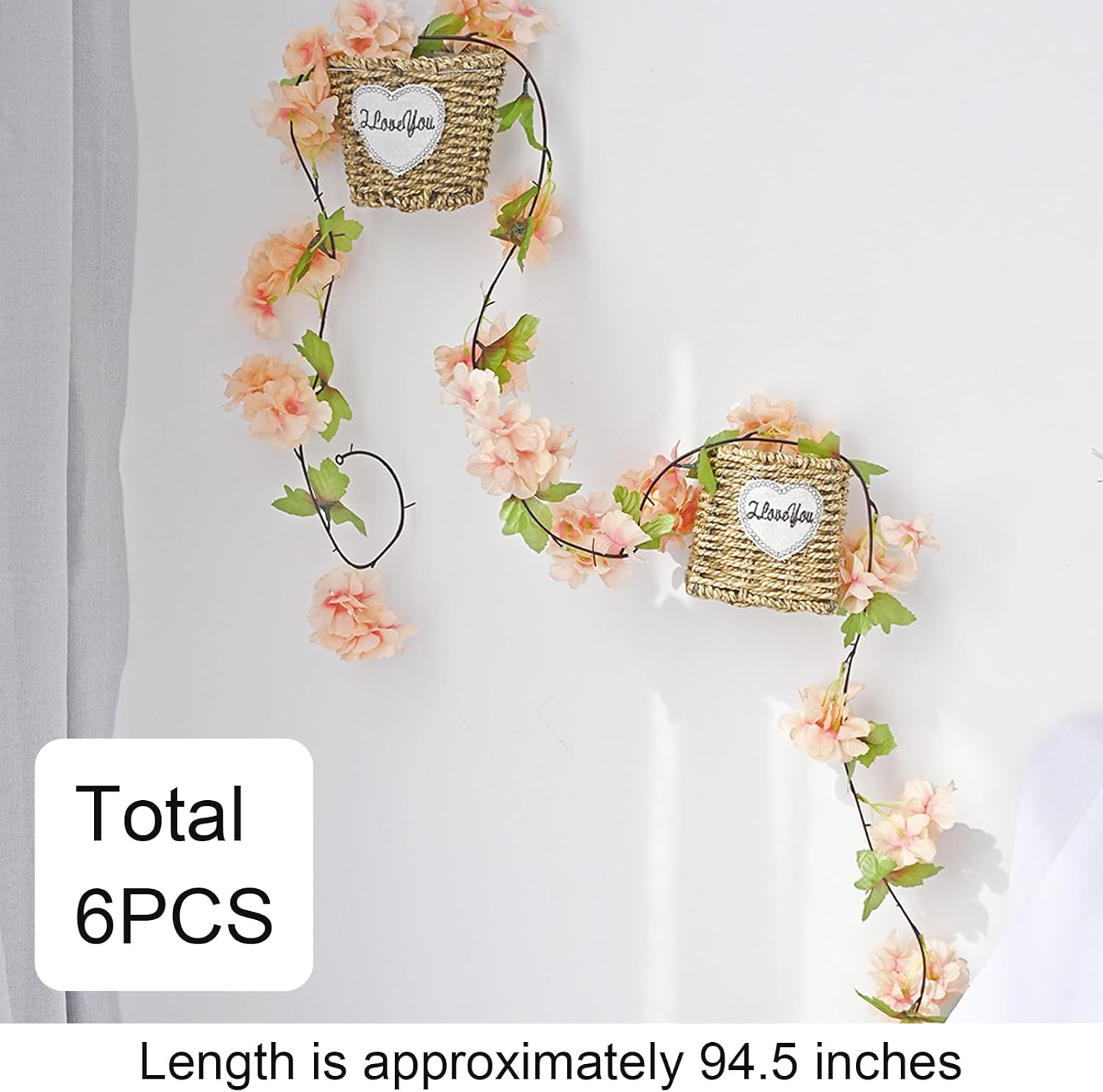 Bacucine 6Pcs Artificial Cherry Blossom Flower Vines Fake Cherry Blossom Flower Hanging Flower Vine Faux Sakura for Home Wedding Party Decor (Champagne) - White image number 7