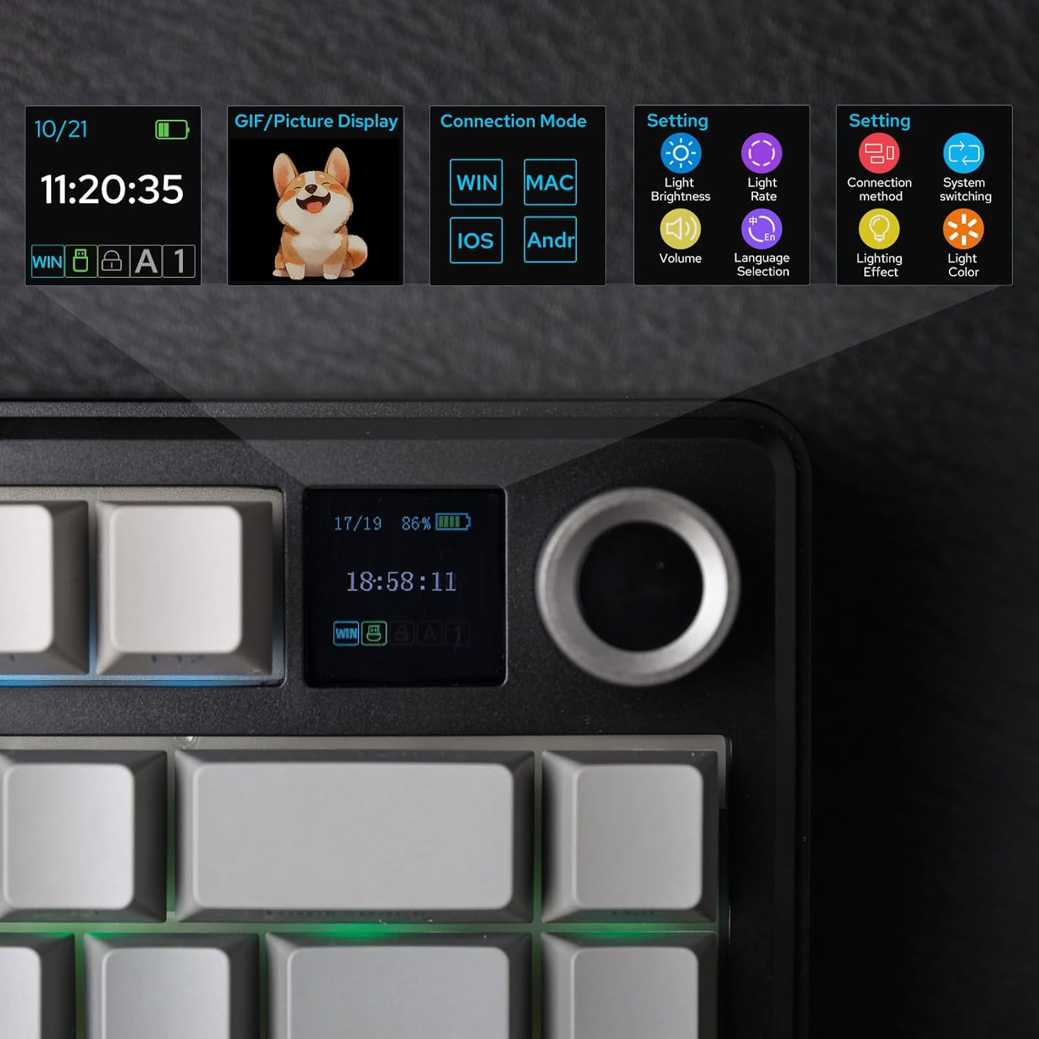 EPOMAKER X Aula F75 MAX Tri-Mode Wireless Gaming Keyboard, TFT Screen, Knob, Hot Swappable, 2.4Ghz/Type-C/Bt5.0, Gasket Creamy, for Pc/Mac/Office/Gaming (Black Gradient) image number 4