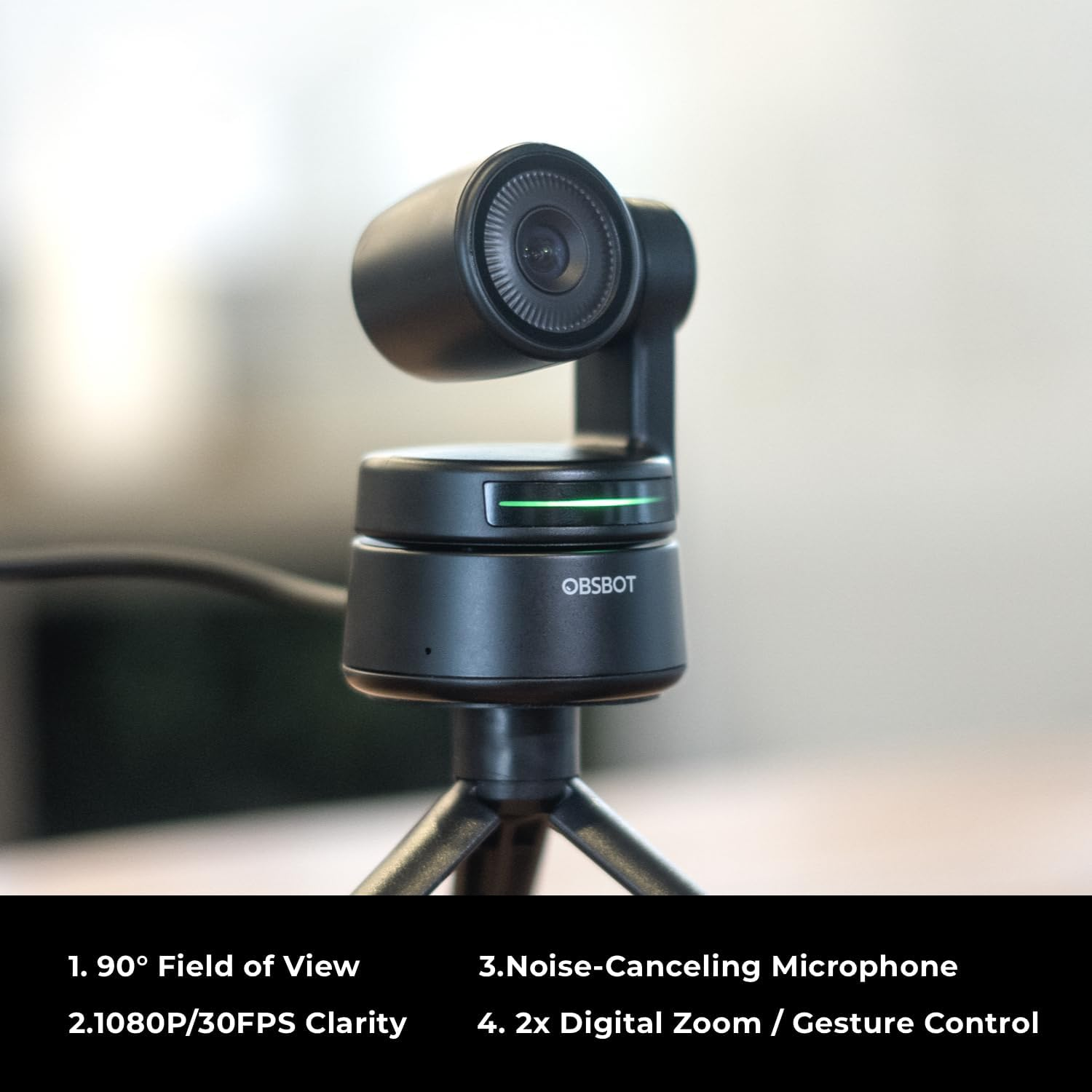 OBSBOT Tiny PTZ 1080P Webcam with AI Tracking & Auto-Frame, Streaming Web Camera with Built-In Microphone, USB Computer Webcam with Gesture Control, 2X Digital Zoom, Low-Light Correction image number 2