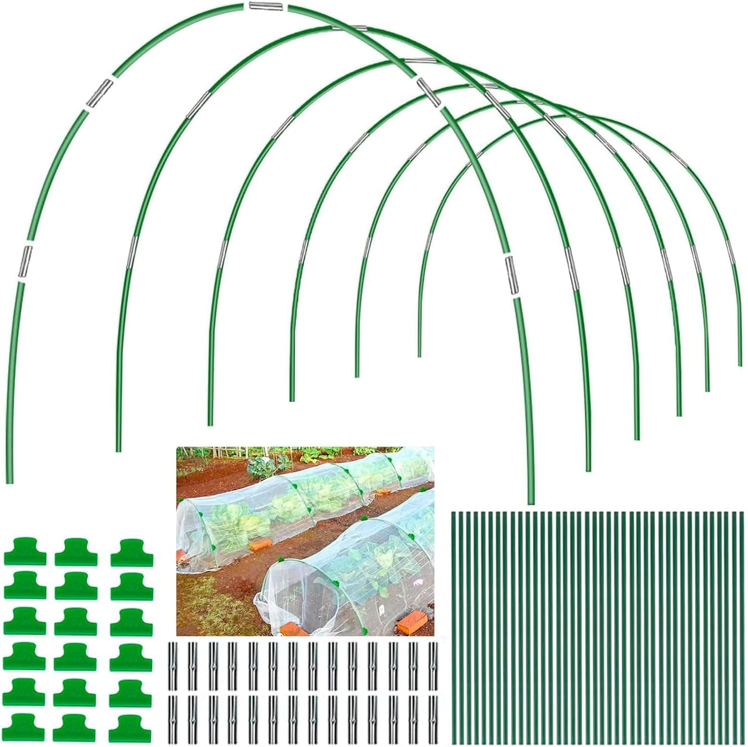 Greenhouse Hoops Grow Tunnel 6 Sets of 8.5 FT Long Garden Hoops, Rust-Free Fiberglass Garden Hoops Frame for Garden Netting Raised Bed Plant Shade Cloth Row Cover, DIY Plant Support Garden Stakes image number 1