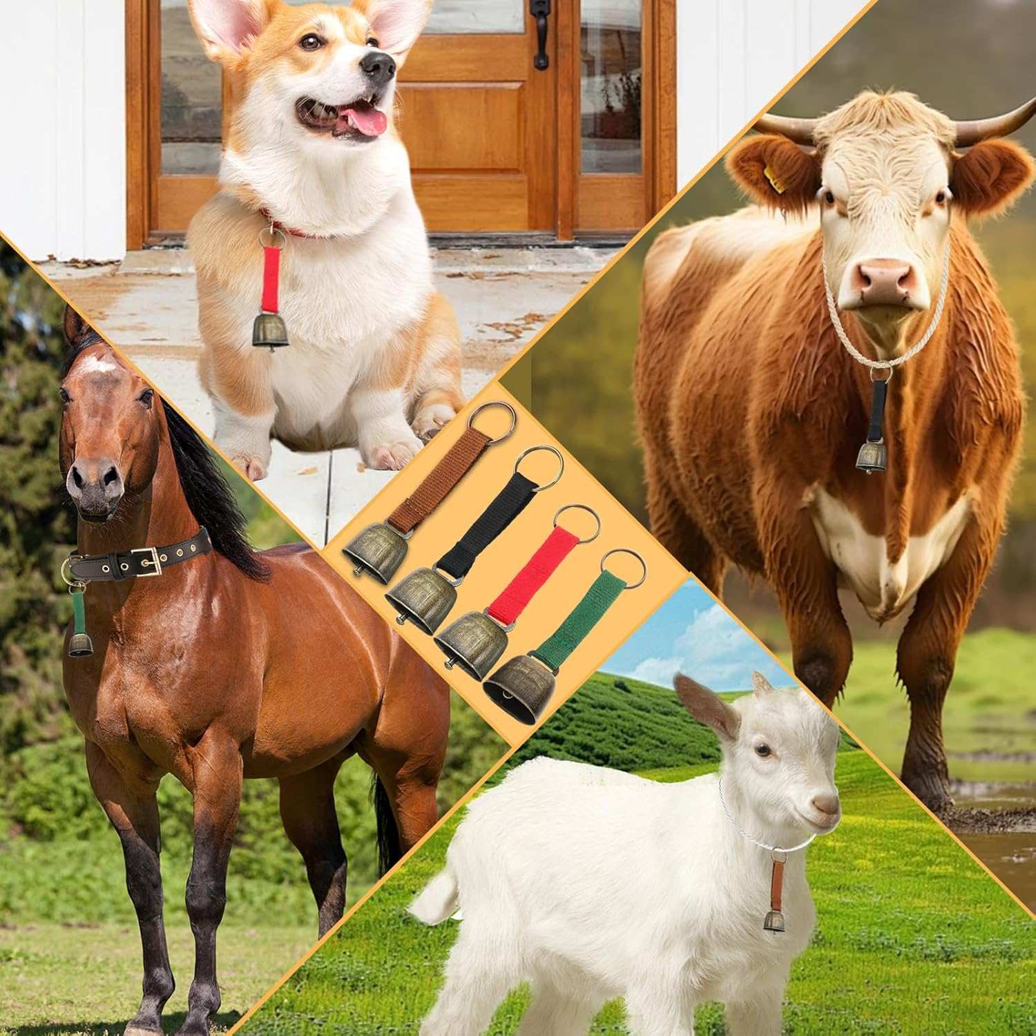 2 Pieces Small Cow Bell for Dog Collar, Loud Bear Bells with Leather Button Strap, Cow Horse, Sheep Willow Copper Bells, Pet Brass Bells Tracker Noisemaker, Bronze Bell for Crafts - Green image number 4