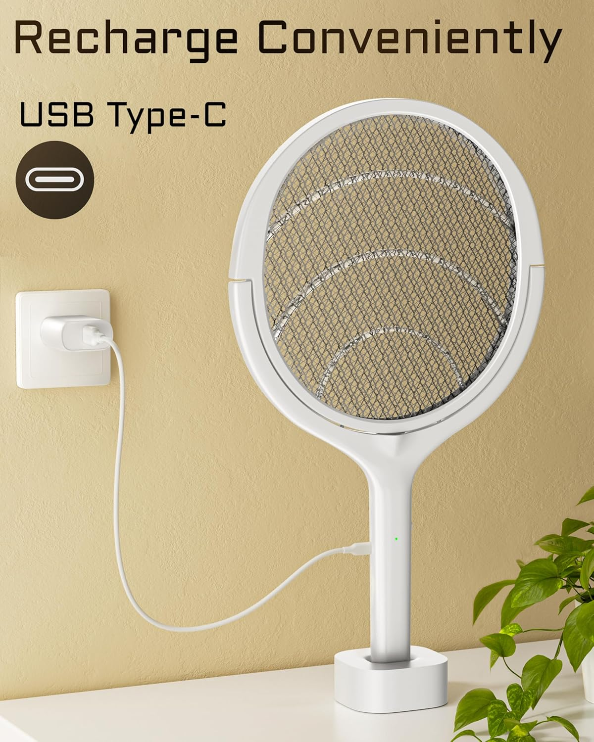 YESDEX Electric Mosquito Zapper - 180&deg; Rotating Head Rechargeable Mosquito Swatter, 4000V Bug Zapper Electric Mosquito Trap, Mosquito Repellent with a Telescopic Extension for Indoor & Outdoor image number 3