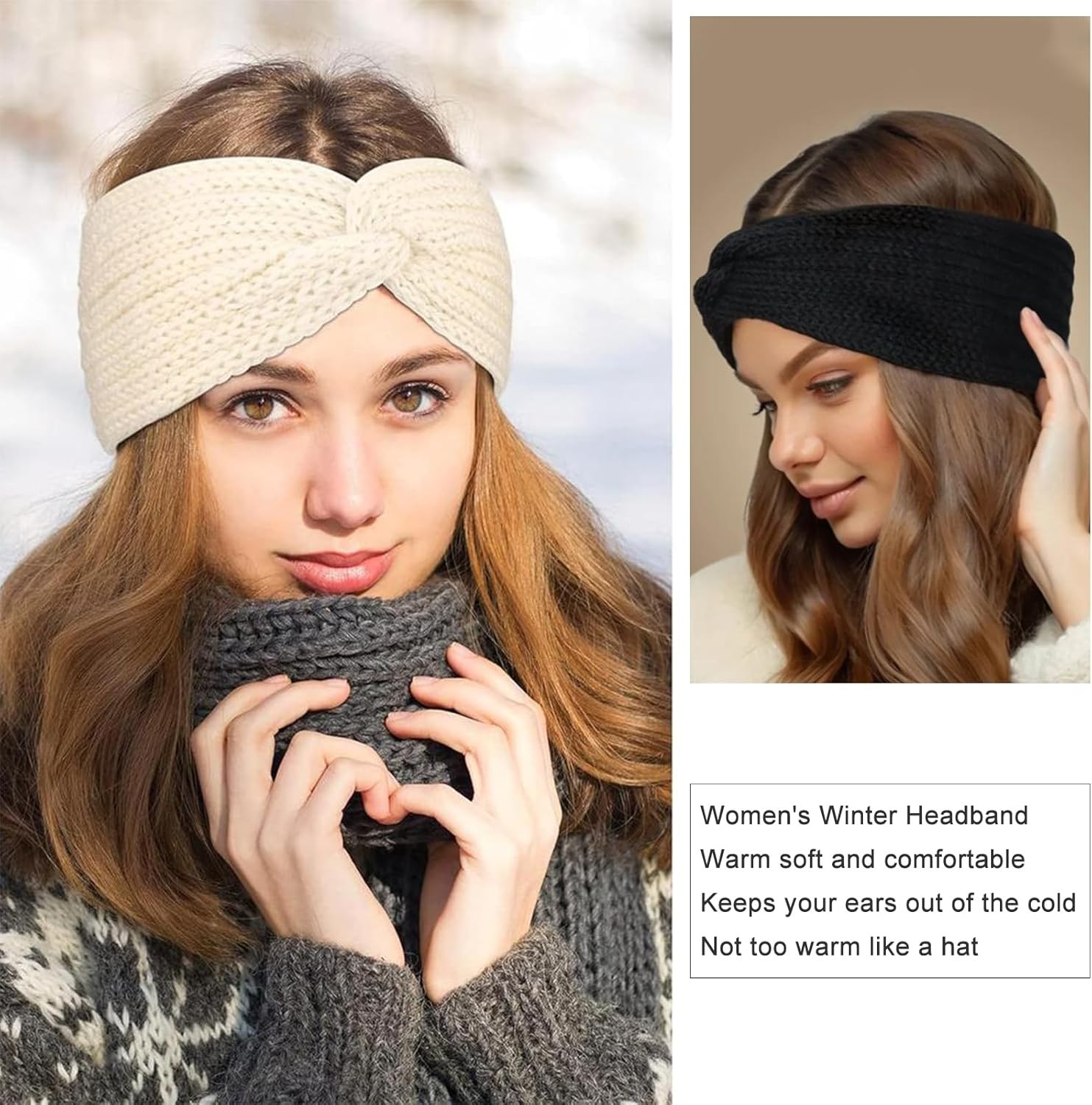 Women'S Winter Headband, Pack of 3, Knitted Headbands, Knitted Headbands, Ear Warmers, Elastic, Knitted Headwrap, Elastic, Wide, Versatile for Autumn and Winter image number 3