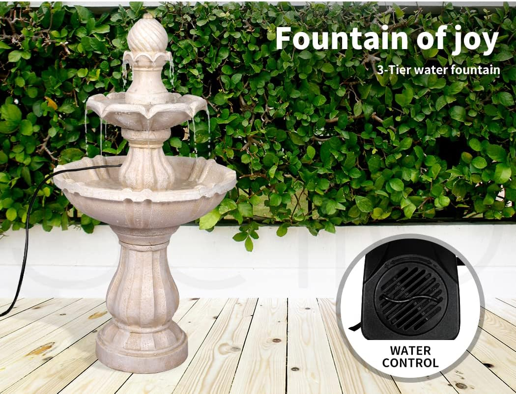 Electric Fountain Water Bird Bath Power Pump Kit Indoor Garden Outdoor Pond Fountains Pump Sets,3-Tiered Pagoda Zen Modern Outdoor Floor Standing Fountain with Pump for Backyard,Deck,Lawn, Porch image number 5