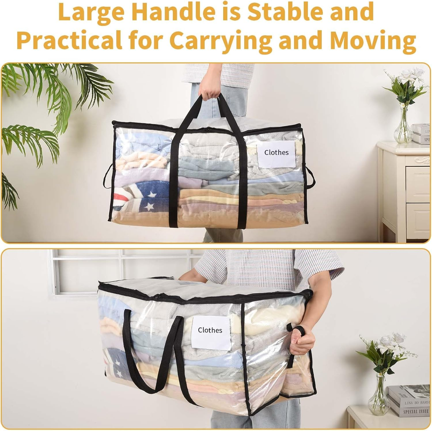 Otraki Pack of 4 Storage Bags with Lid, Large Moving Bags with Zip, Foldable Moving Boxes for Clothes Storage, Moving Boxes for Camping, Bedding Organisation image number 4