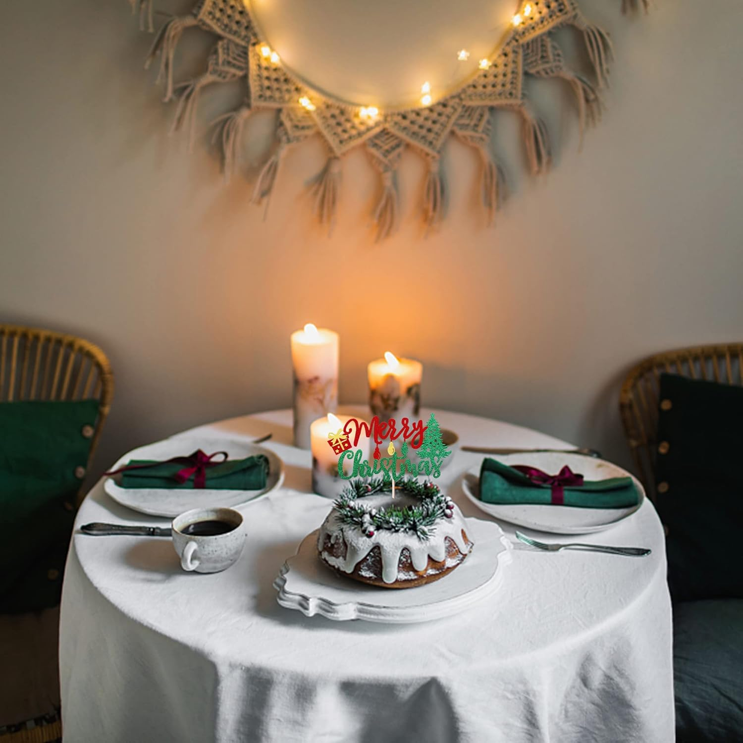 1 Pack Merry Christmas Cake Topper Glitter Lights Gift Box Christmas Tree Cake Pick for Merry Christmas Theme New Year Holiday Kids Birthday Party Cake Decorations Supplies - Design 1 image number 3