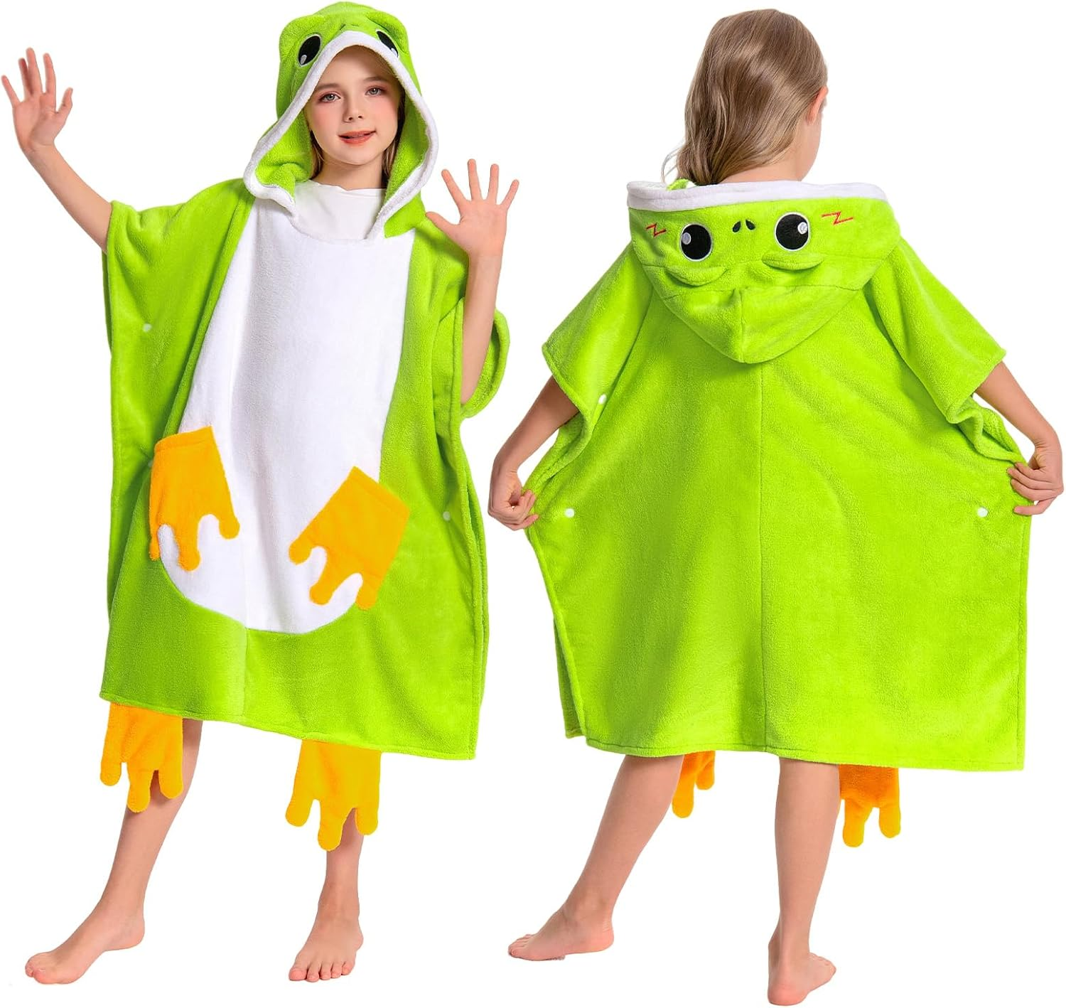 OLAOLA Frog Hooded Kids Beach Towels, Soft Absorbent Kids Hooded Bath Towel Wrap for Boys Girls, Toddler Pool Swim Towel with Hood for Ages 3-12