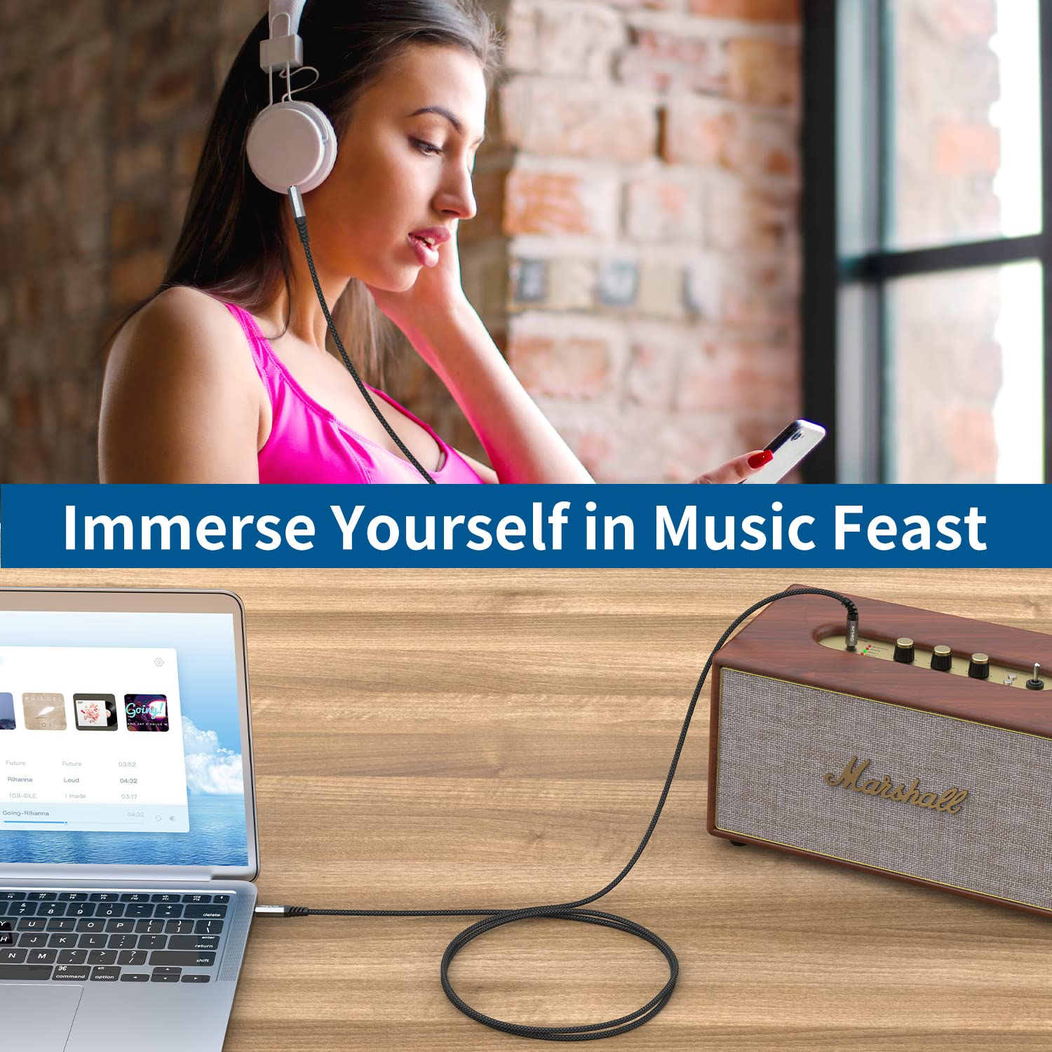 2 Pack AUX Cable,Auxiliary Cable（1.6Ft/0.5M, Hi-Fi Sound）3.5Mm TRS Auxiliary Audio Cable Nylon Braided Aux Cord Compatible with Car,Home Stereos,Speaker,Ipod Ipad,Headphones,Sony,Echo Dot,Beats(Grey) image number 3