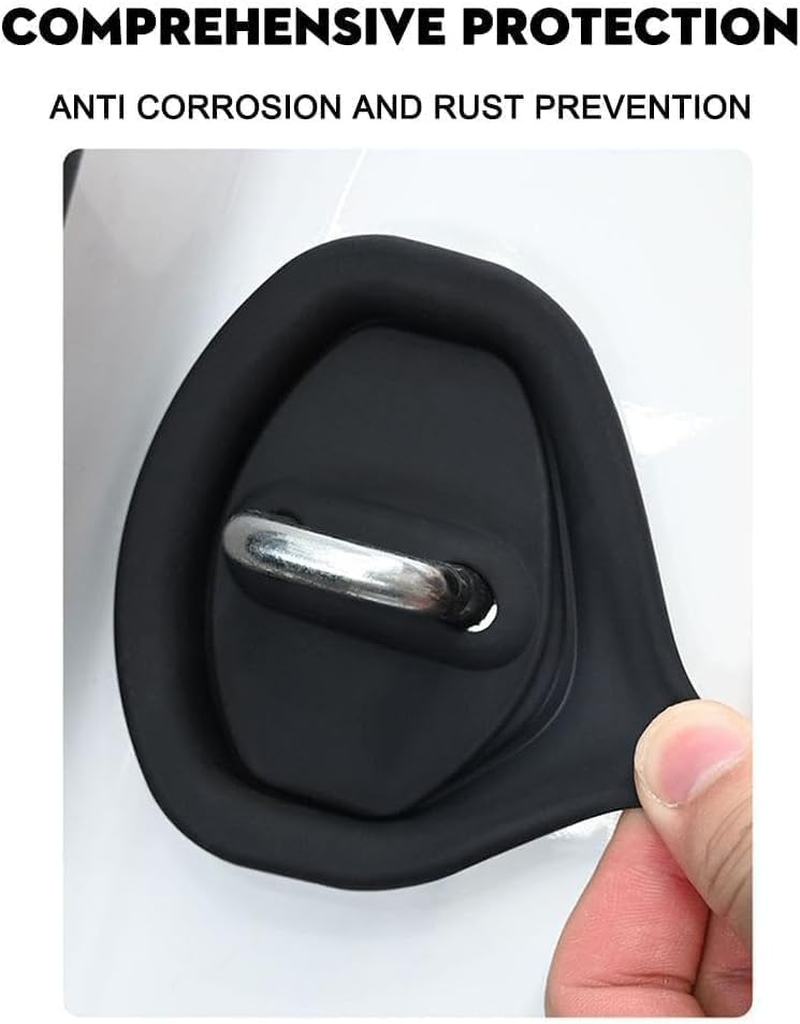 Silicone Door Lock Strike Protector, Silent Shock Absorption Lock Accessories, Rust-Proof Cover Parts Protective Pads for Most Car Models, Black