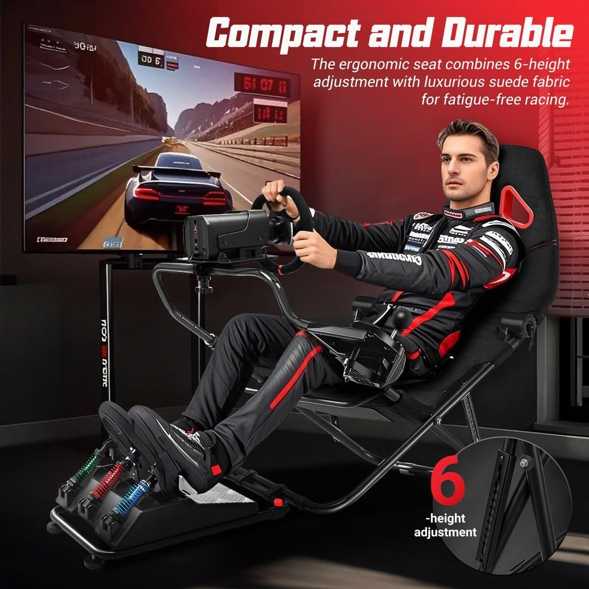 AUSWAY Racing Game Simulator Wheel Stand Sim Steering Adjustable Foldable Seat Cockpit Xbox Logitech G25 G920 Thrustmaster PS4 PS5 PC Video Game Accessories image number 2