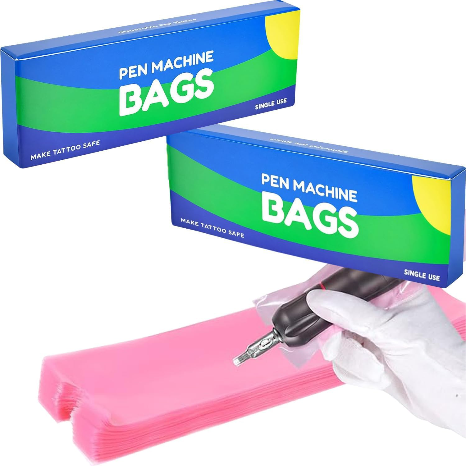 Machine Pen Covers Grip Tape 200Pcs - 200Pcs Machine Covers Pink Tattoo Pen Bags Combination Grip Self-Adherent Tape Pen Sleeves Tattoo Supplies