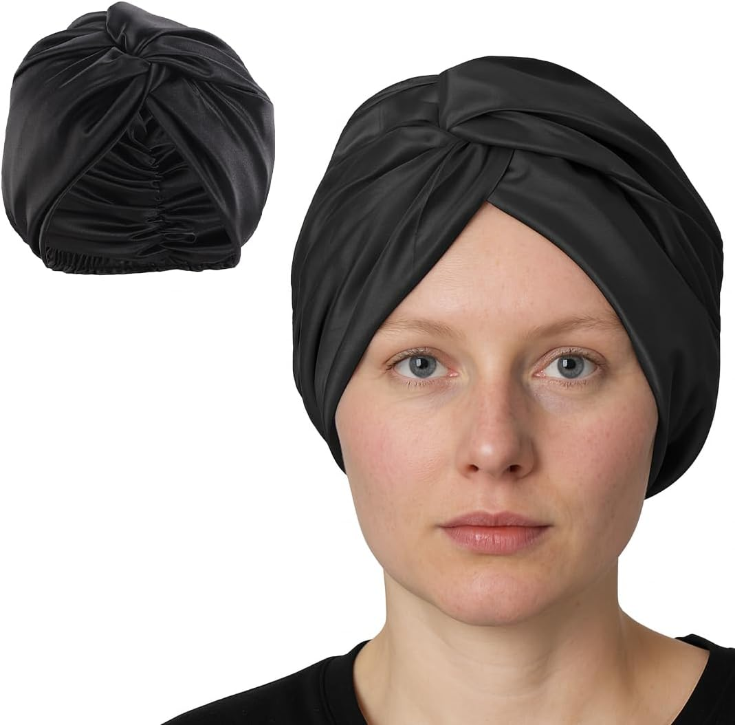 OIXEYA Silk Bonnet Sleep Cap for Sleeping for Healthy Hair Overnight, Maintains Curl Shape, Prevents Frizz & Hair Breakage, for Women with All Hair Types (Black) image number 3