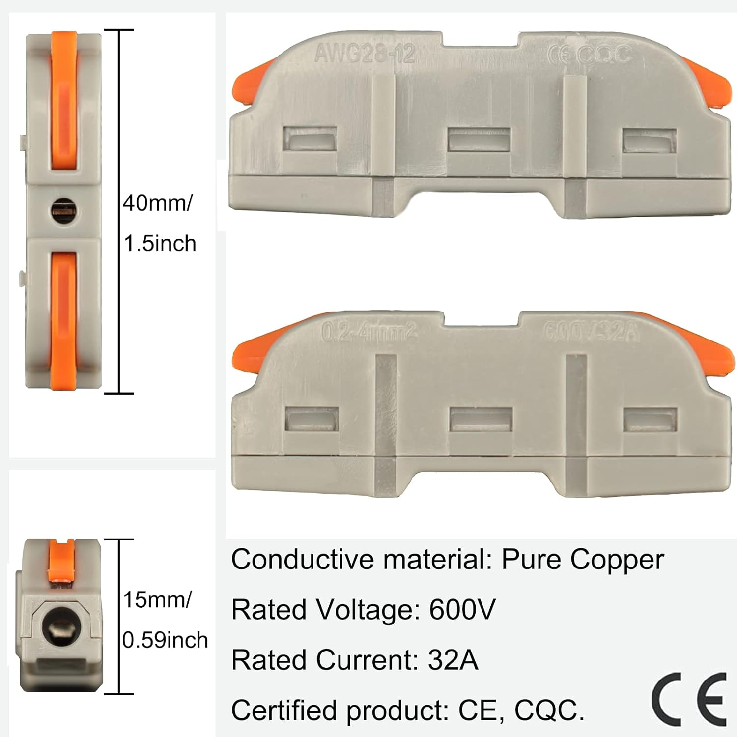 30Pcs Lever Wire Connectors, 1 Conductor Compact Wire Connectors, 1 to 1 Inline Electrical Connectors, DIY Compact Splicing Wire Connectors, Quick Connect Wire Connectors Butt Terminals image number 3