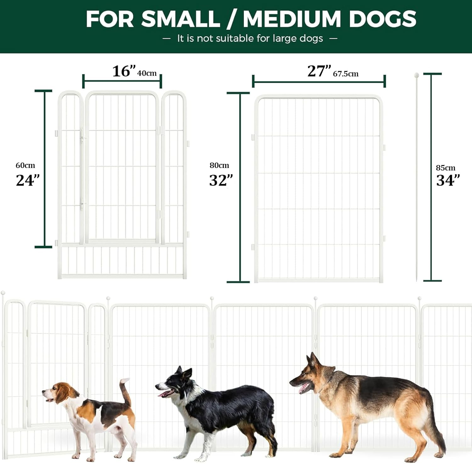 White Dog Playpen, Metal Exercise Pet Playpen for Yard RV Camping, 81Cm Height, 8 Panels Fence image number 5
