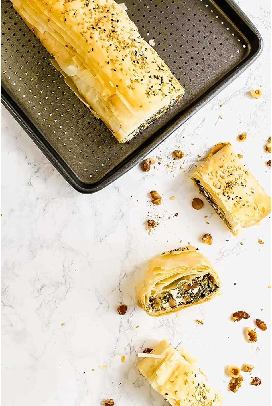 Masterclass Crusty Bake, Baking Tray with PTFE, PFOA and BPA Free Non Stick, Robust 1Mm Thick Carbon Steel, Cookie Sheet, Perforated Holes for Ultimate Crisp, Ultra Double Layer, 39X27Cm, Grey image number 2