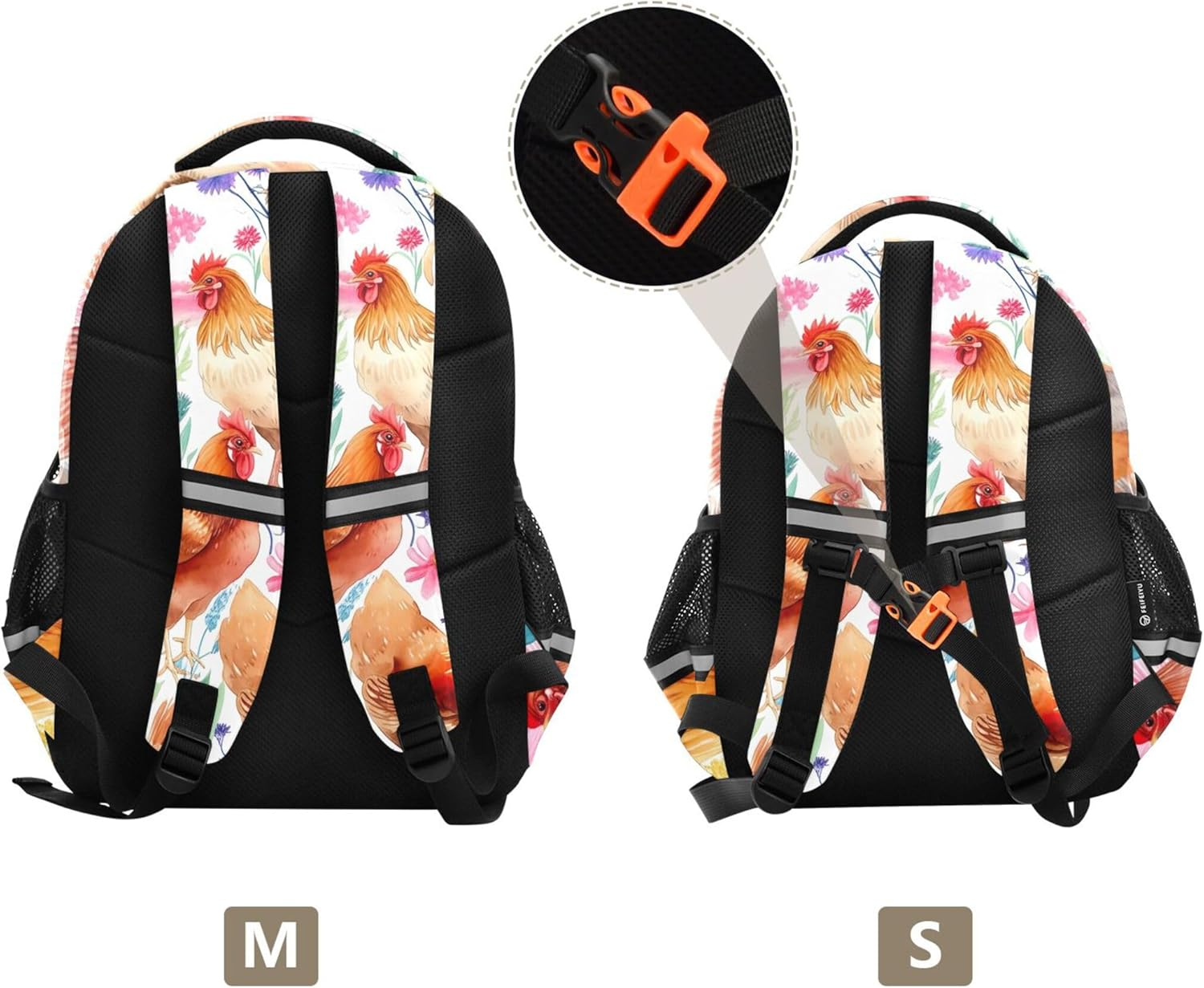 Joisal Backpack Colorful Chickens Vibrant Flowers Kids Backpacks Children School Bag Cute Preschool Age 3-8 Bookbag Princess image number 2