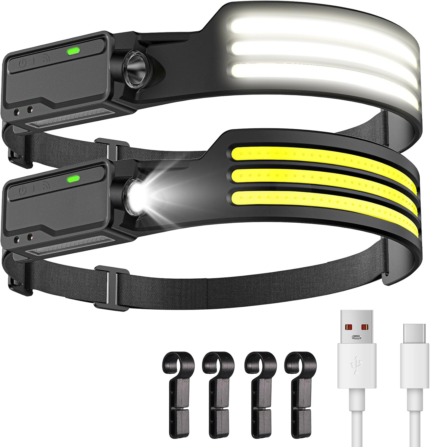 LUTW LED Sensor Control Head Torch, Rechargeable Headlamp Battery Powered 1200Mah, IPX4 Waterproof Motion Headlight for Running Hiking Camping 2 Pack image number 5