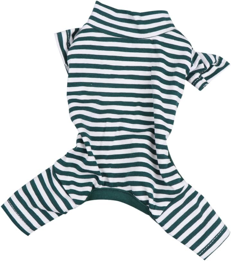 OATIPHO Green Striped Dog Jumpsuit, Cotton Spring Summer Pet Pajamas, Warm Puppy Clothes for Small Dogs, Xs Size, Ideal for Home and Party Wear
