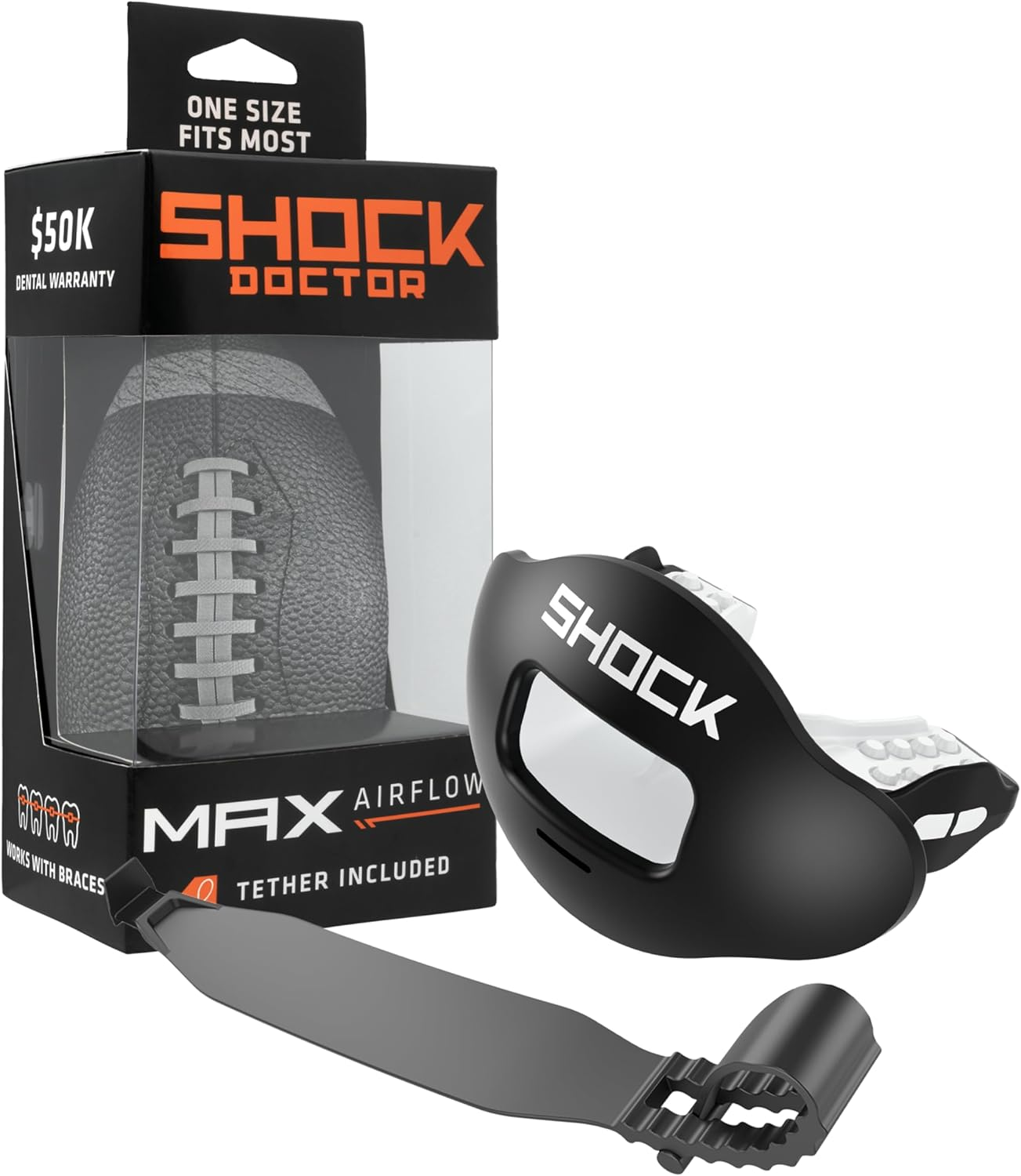 Shock Doctor Max Airflow 2.0 Lip Guard/Mouth Guard. Football Mouthguard 3500. for Youth and Adults OSFA. Breathable Wide Opening Mouthpiece. Helmet Strap Included