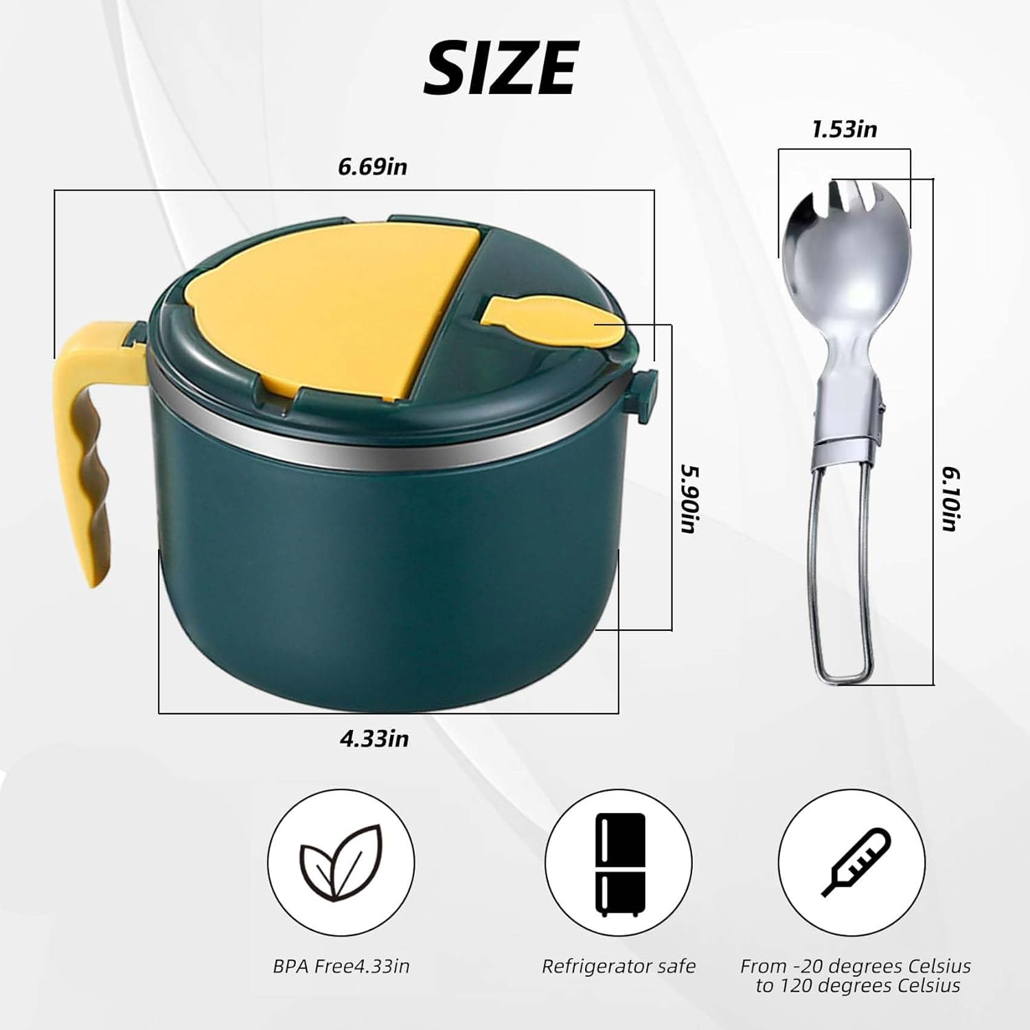 Stainless Steel Ramen Bowl with Lid, Handles, and Foldable Spoon - BPA Free, Dishwasher Safe, Portable Rapid Cooker for Instant Noodles (Not Microwave Safe) image number 2