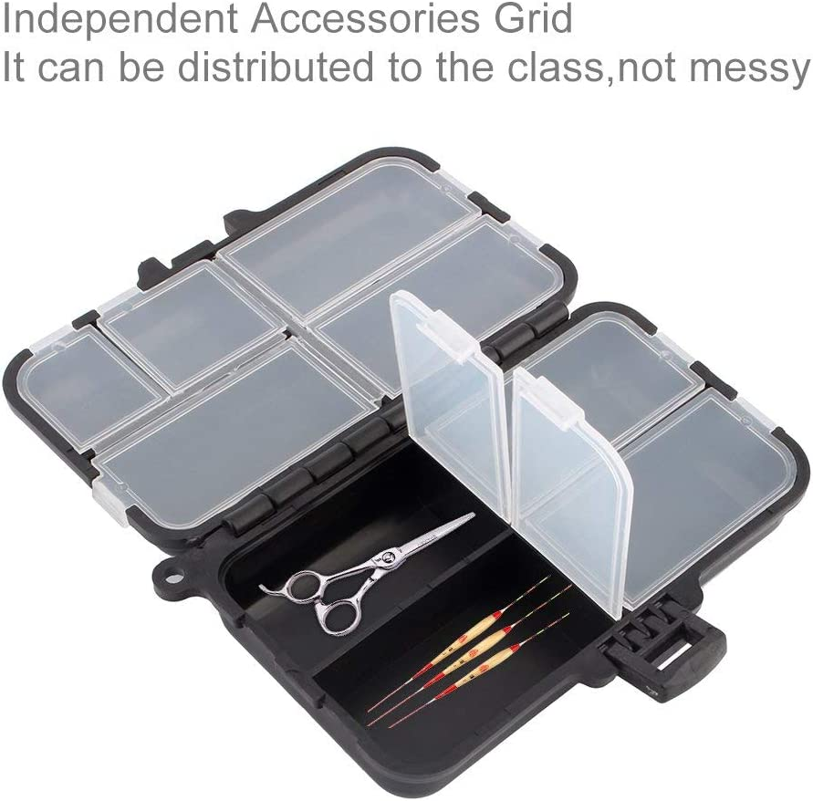 Yosoo Fishing Tackle Box, 9 Compartments, Black and Transparent Plastic Storage Case, 11X6X3.5Cm, Portable with Eyelet for Outdoor Activities image number 5