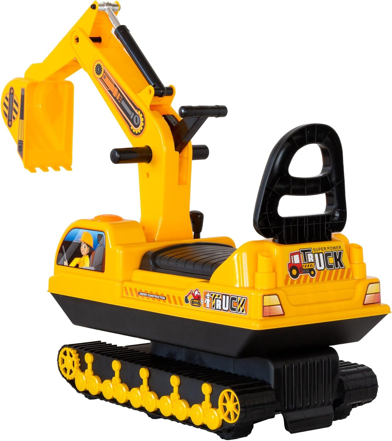 Lenoxx Ride-On Excavator Construction Vehicle Toy for Kids Ages 3+ with Manual Digging Arm, Realistic Rotating Body, Wide Stable Tracks & Bright Yellow Design image number 5