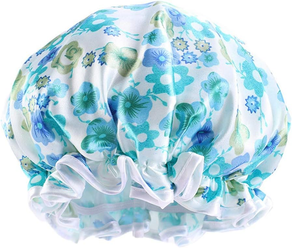 COMVIP Women Waterproof Elastic Band Bathing Cap Sleep Stain Bonnet I: Blue image number 4