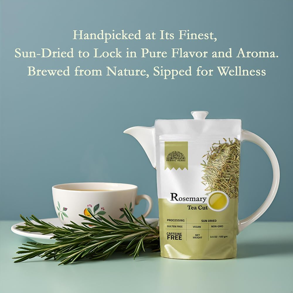 Rosemary Leaf Tea Cut 100 G | Dry Rosemary Sprigs| Rosmarinus Officinalis Leaves for Herbal Tea | Premium Quality Loose Leaf Tea by Hebhac Herbals image number 1