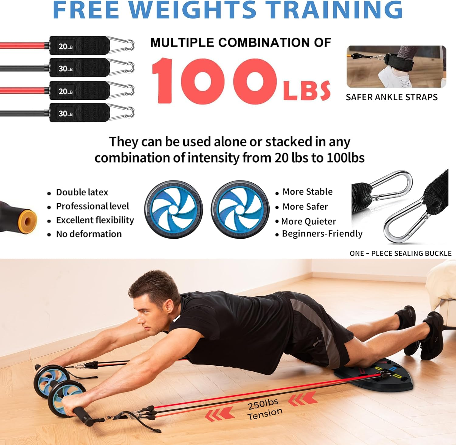 LALAHIGH Portable Home Gym System for Men and Women: Push up Board, Different Fitness Accessories with Resistance Bands Dynamic Handles and Nonslip Pads-Professional Strength Training Exercise image number 6