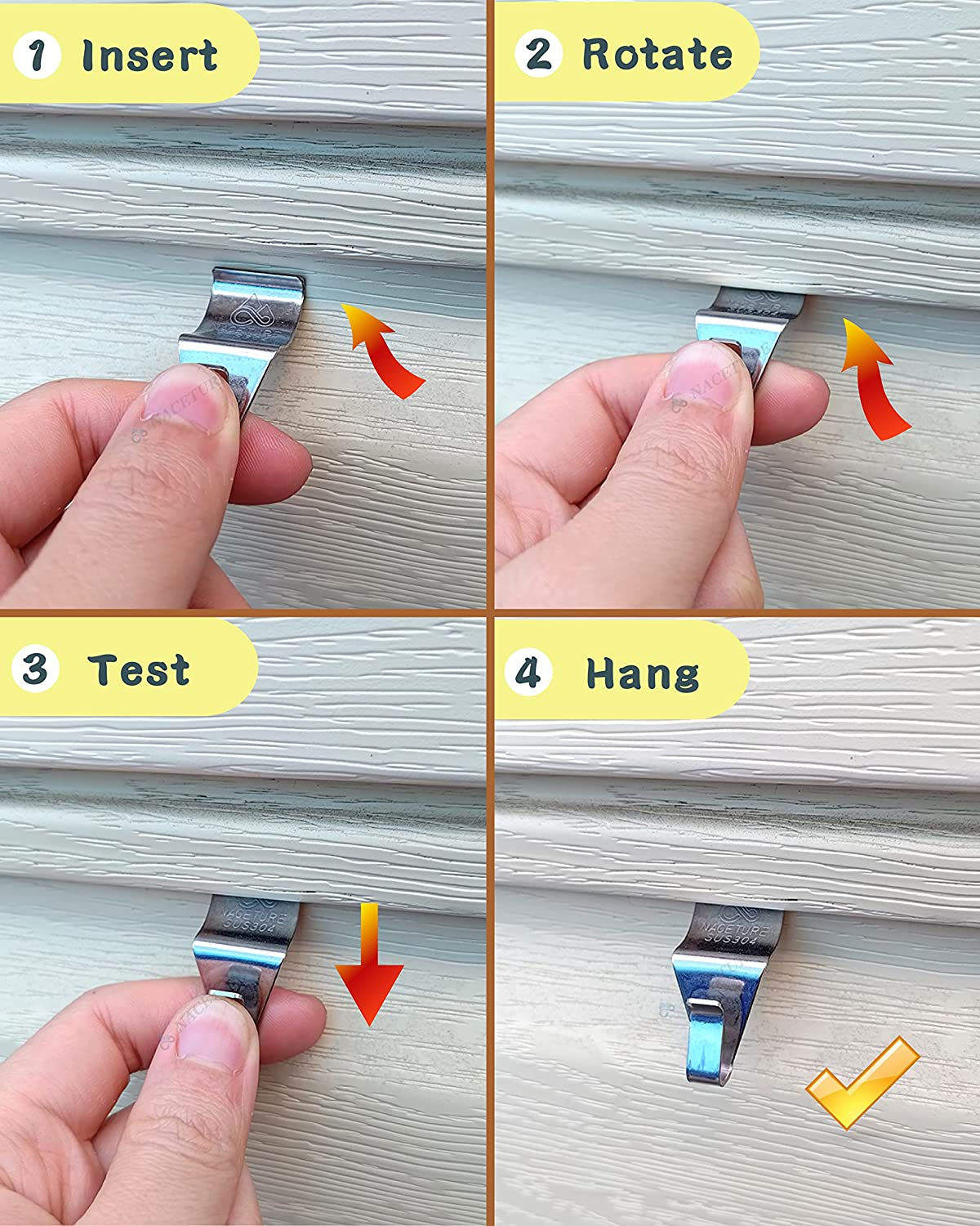 Vinyl Siding Hooks (10 Pack) | Heavy Duty Stainless Steel Outdoor Hooks for Hanging | Patio Siding Hooks for Porch Wall image number 5