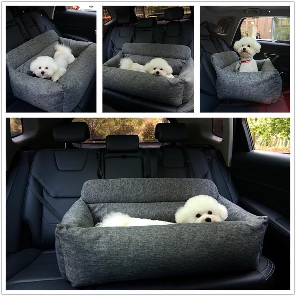 MIDAGAS Dog Car Seat, Detachable and Washable Pet Car Seat, Portable Dog Booster Seat, Dog Car Travel Carrier Bed with Storage Pockets and Clip-On Leash, Perfect for Medium and Large Dogs - Black image number 5