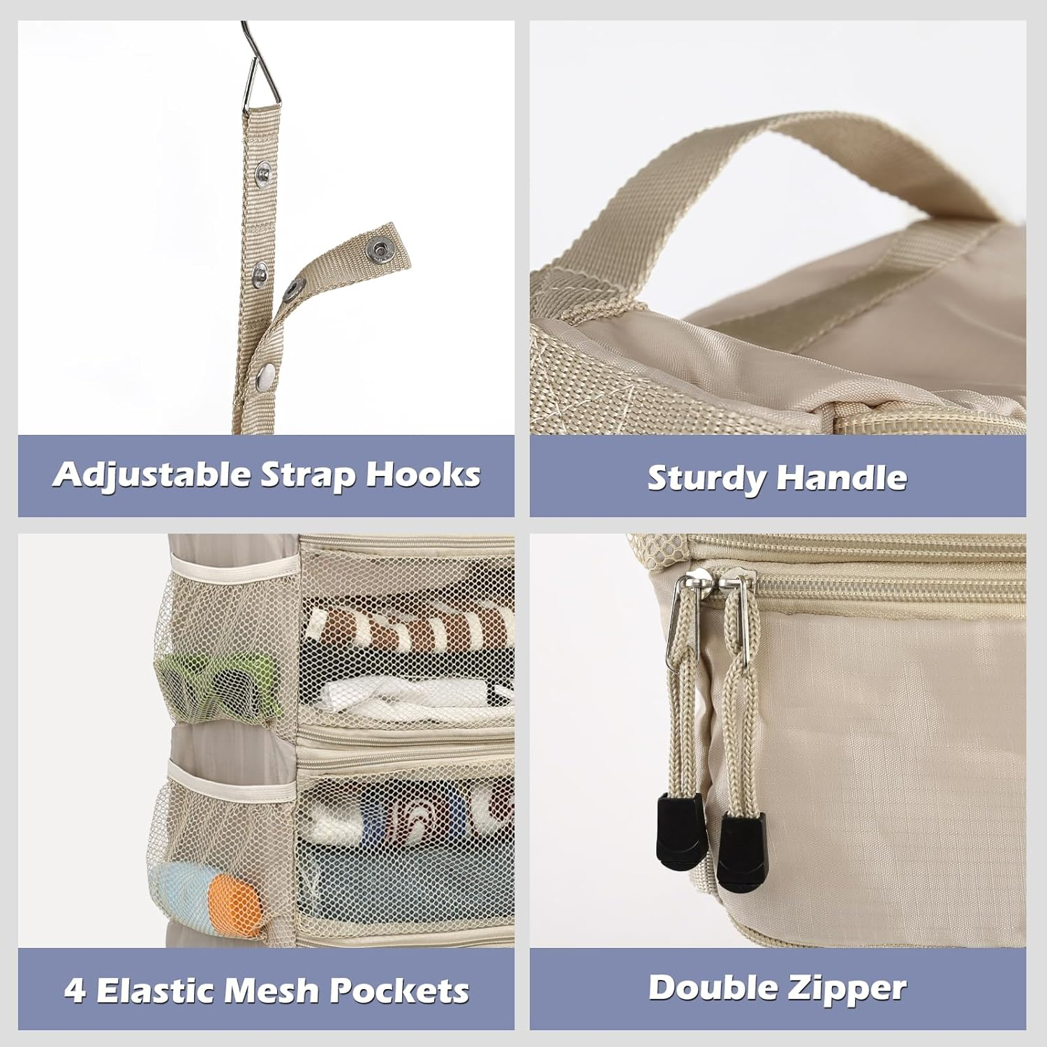 Surblue Travel Hanging Luggage Organizer Portable Suitcase Closet Organizer Multiple Compartments Collapsible Compression Packing Cubes Shelf, Beige,M image number 6