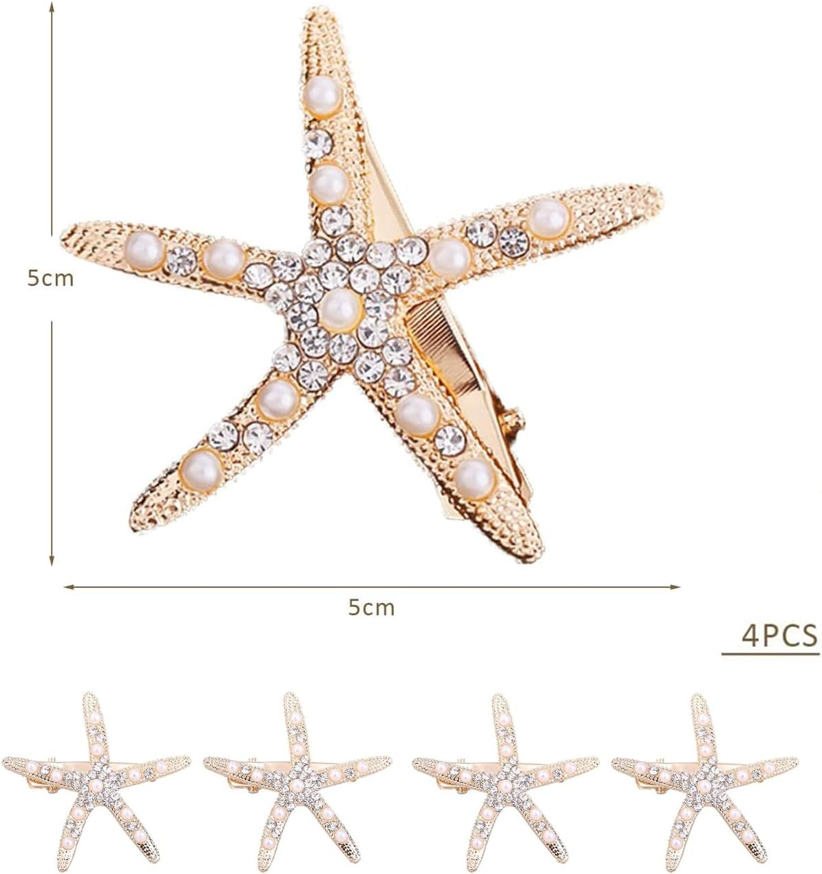 Yeenano Starfish Hair Clips,4 Pcs Pearl Starfish Rhinestones Hair Clips Starfish Pearl No Slip Mermaid Accessories Hairs Barrettes for Girl Woman Hairs Accessories Bridal Decoration Beach image number 2