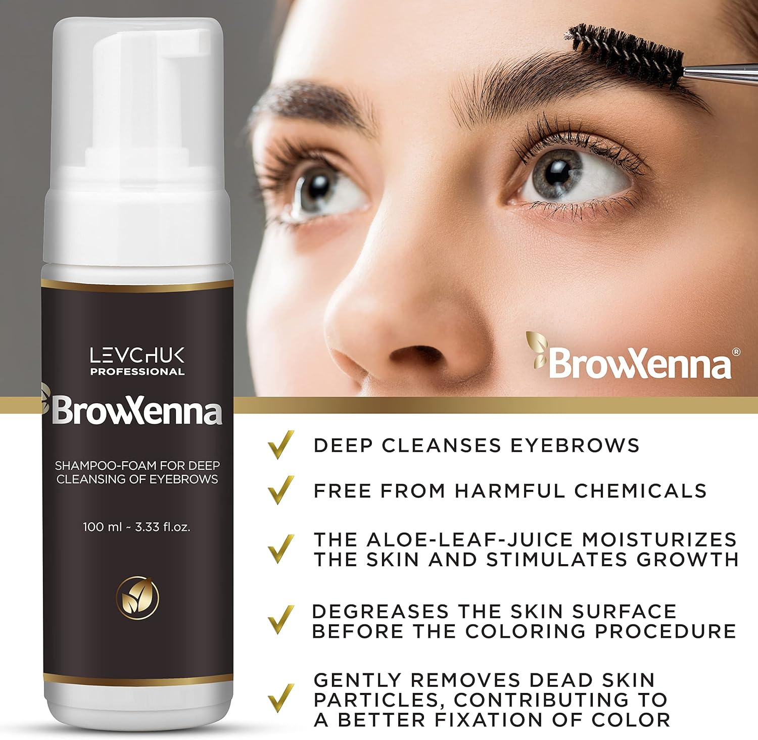 Levchuk Brow Henna Shampoo Foam for Deep Cleansing of Eyebrows, 1 Count image number 5