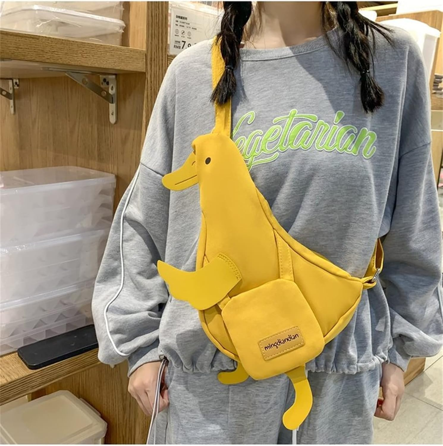 Kawaii Duck Purse Unisex Funny Animal Shoulder Bag Cute Cartoon Chest Wallet Novelty Bag Unique Canvas Messenger Bag