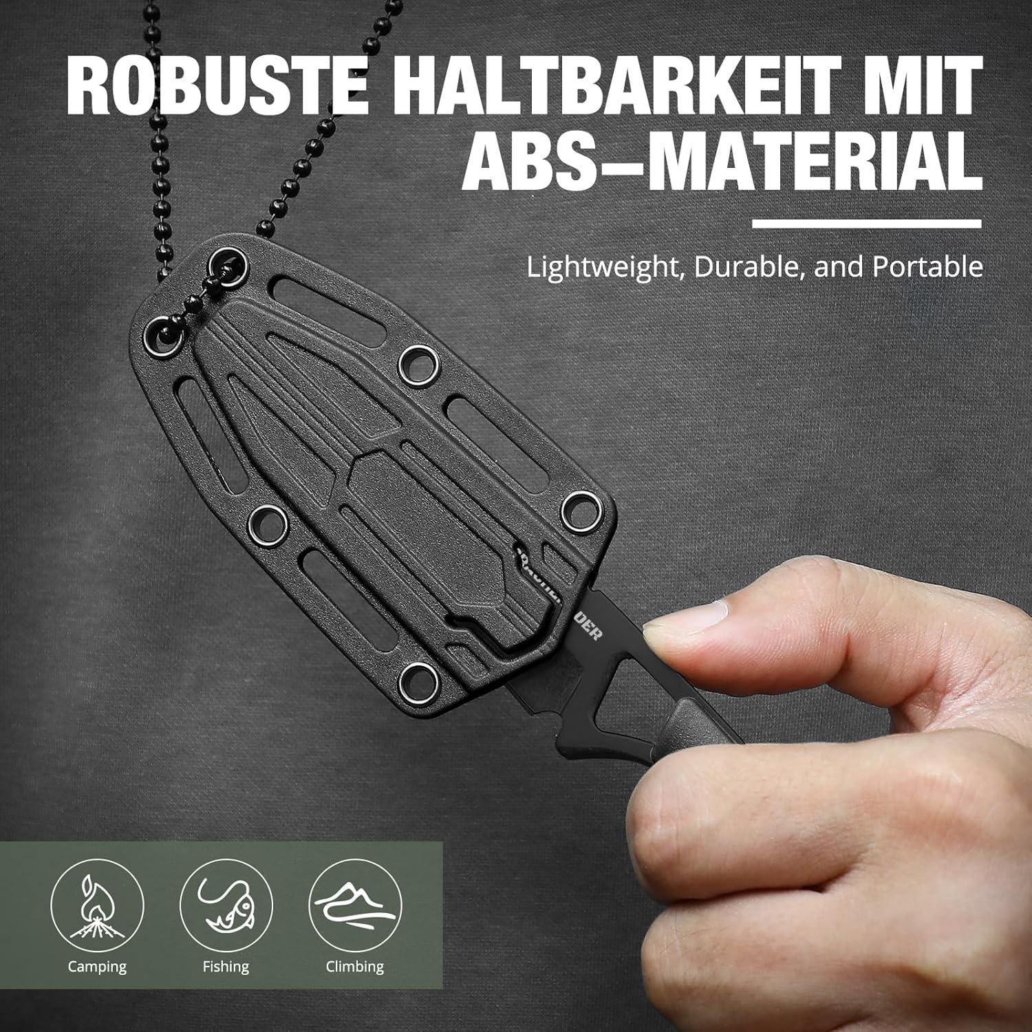 DRACHENADER Neck Knife, Tanto Small Fixed Blade Knife 5Cr13Mov Stainless Steel Neck Knife with Sheath and Necklace Plactic Mini Small Edc Knife for Men and Women, Full Black